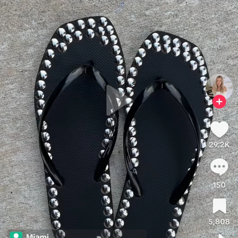 Black Studded Flip Flops